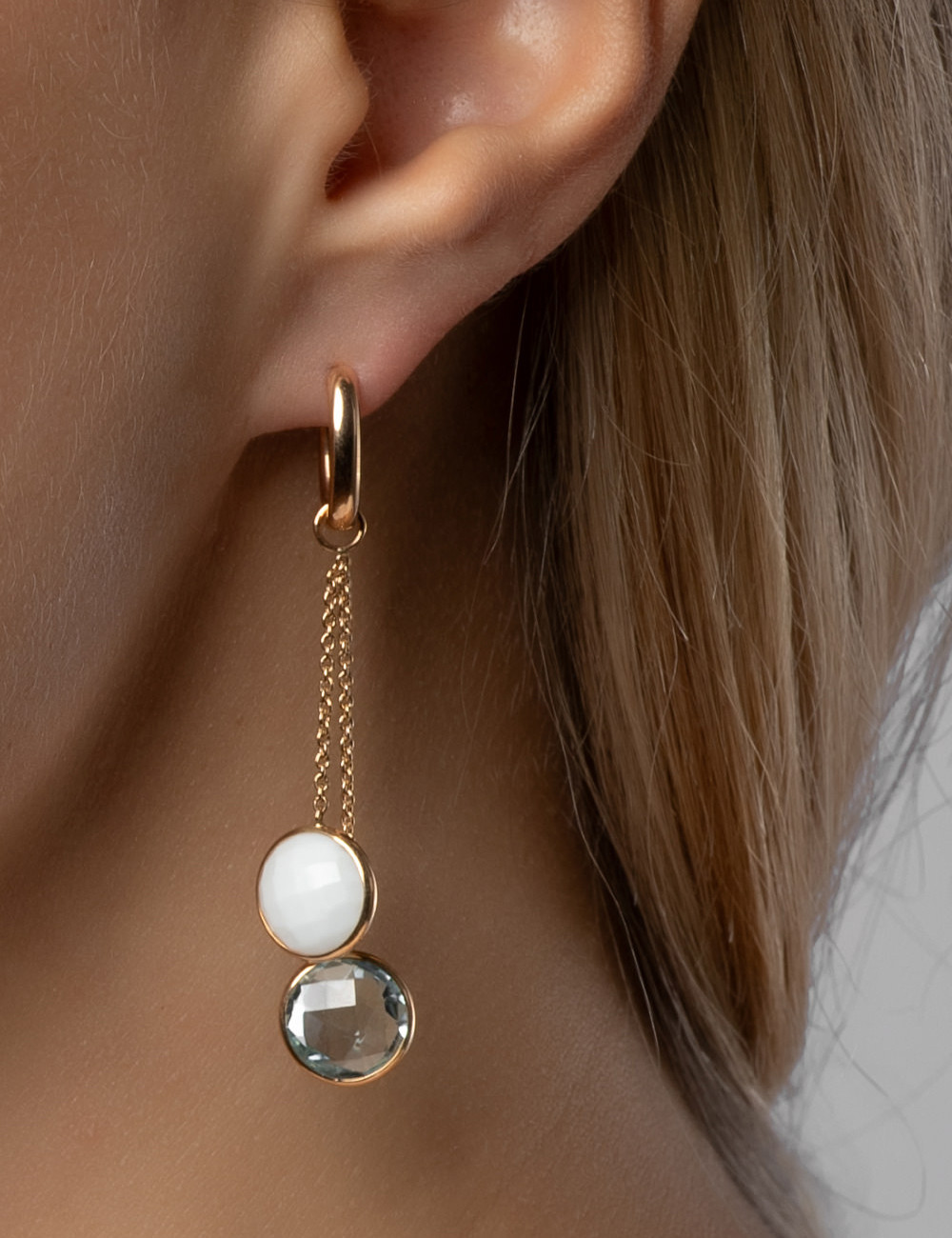 Jewerly Store - 18k Rose Gold Huggies with Multistone Drop Earrings - Lisa Colpo | Italian Jewelry Boutique