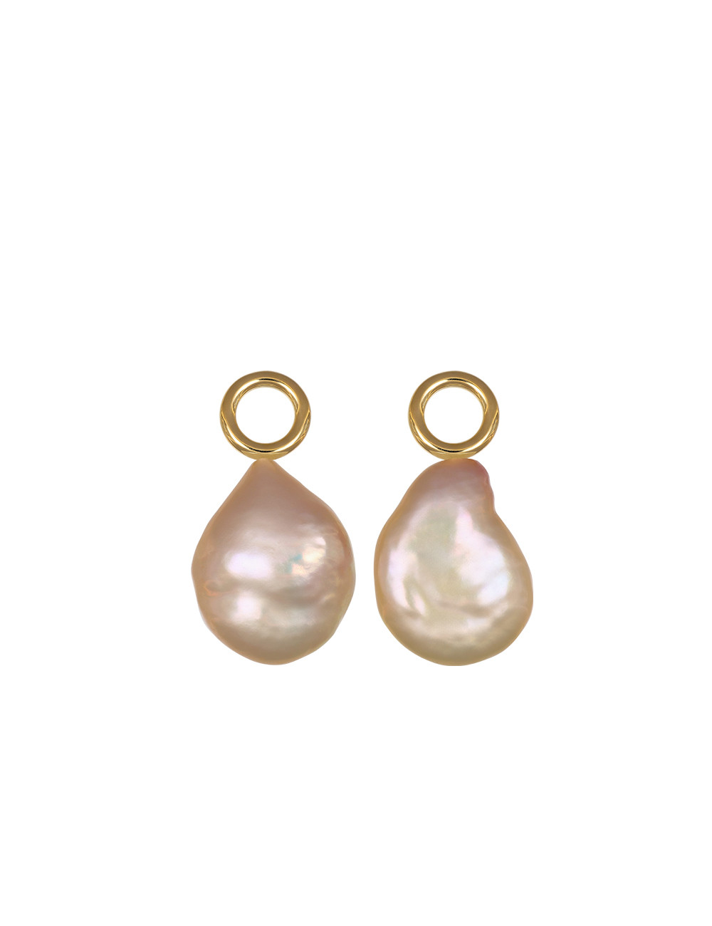 Jewerly Store - 18k Yellow Gold Square Huggies with Pink Baroque Pearls Drop Earrings - Lisa Colpo | Italian Jewelry Boutique