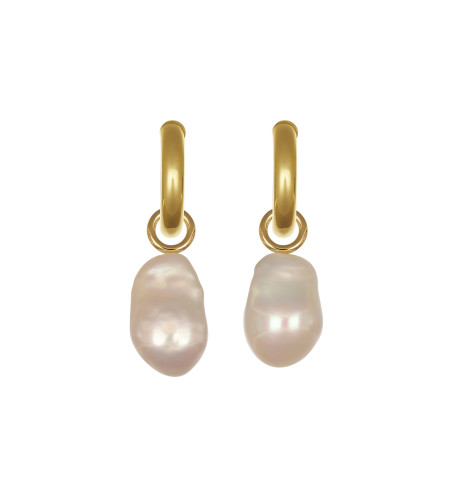 18k Yellow Gold Hoops with Detachable Baroque Pearl Drop Earrings