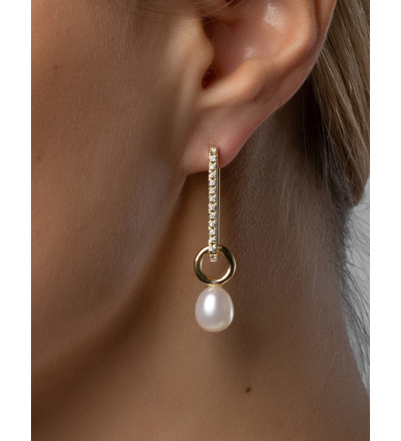 Multi-use 18k Yellow Gold Diamond Square Huggies with Detachable Baroque Pearls Drop Earrings