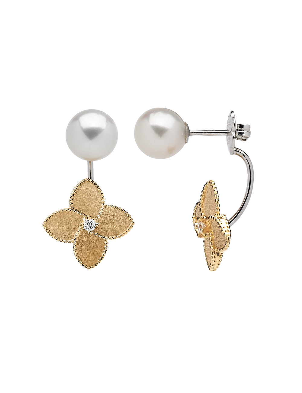 Joyería - Pendientes de Perla y Diamante con Flor en Oro Amarillo de 18k y Circonio Cúbico - Lisa Colpo | Italian Jewelry Boutiq