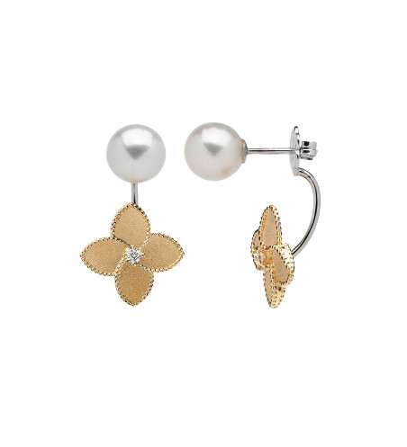 Pendientes Flor de Perlas en Oro Amarillo de 18k con Circonitas
