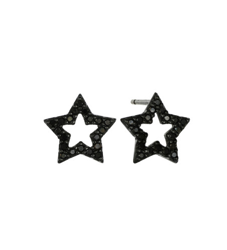 18k Black Gold Star with Black Diamonds Stud Earrings