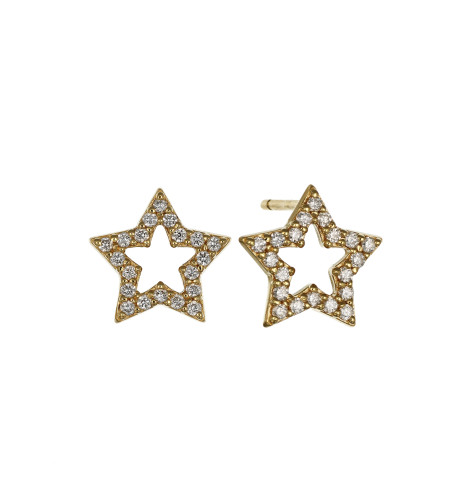 18k Yellow Gold Star with Diamonds Stud Earrings