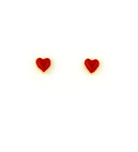 18k Gold Red Heart Stud Earrings