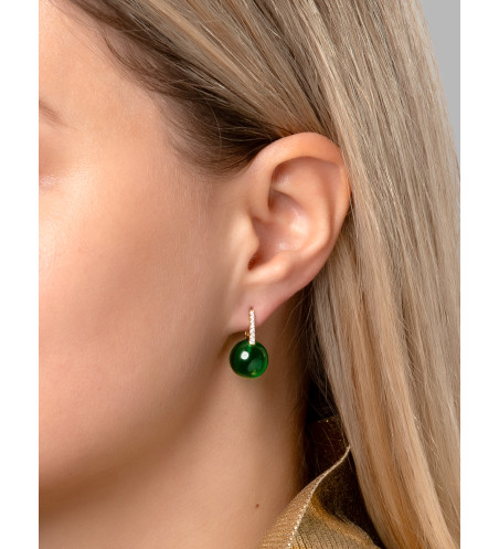 18 kt Gold Diamond Green Quartz Pearl Earrings