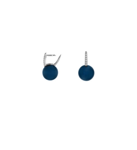 Pendientes de Perlas de Cuarzo Azul y Diamantes en Oro de 18 kt