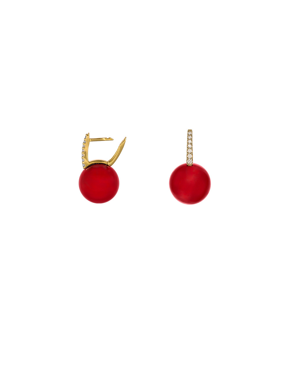 Jewerly Store - 18 kt Gold Diamond Red Quartz Pearl Earrings - Lisa Colpo | Italian Jewelry Boutique