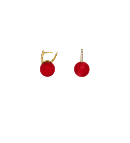 18 kt Gold Diamond Red Quartz Pearl Earrings