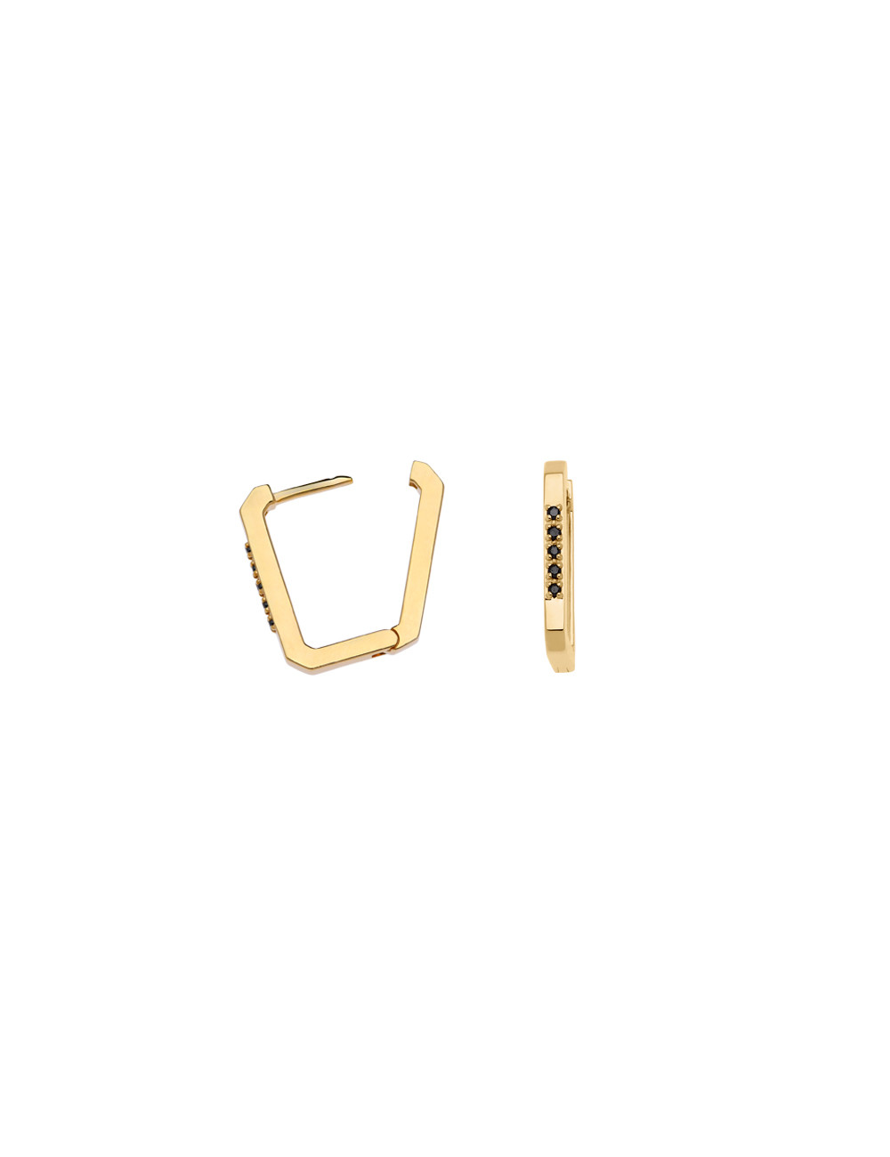 Jewerly Store - 18k Yellow Gold Diamond Square Huggies with lightning Earrings - Lisa Colpo | Italian Jewelry Boutique