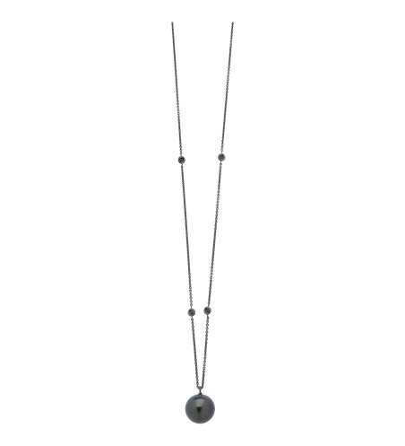 Collar de perlas negras de Tahití de 18 k con diamantes