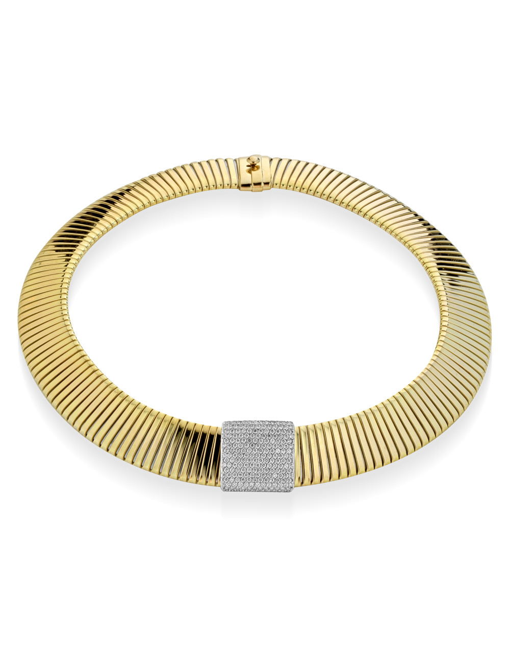 Jewerly Store -18k Yellow Gold Tubogas Necklace with Diamonds - Lisa Colpo | Italian Jewelry Boutique