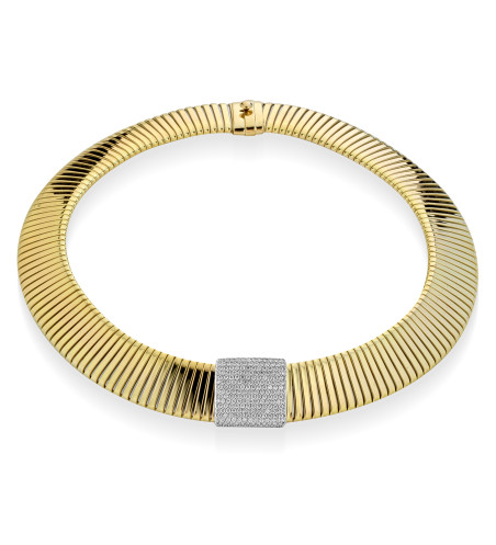 18k Yellow Gold Tubogas Necklace with Diamonds