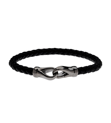 Pulsera de Cuero Negro y Plata Rutenio