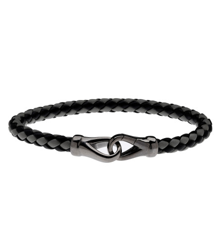 Pulsera de Plata Rutenio y Cuero Negro y Gris
