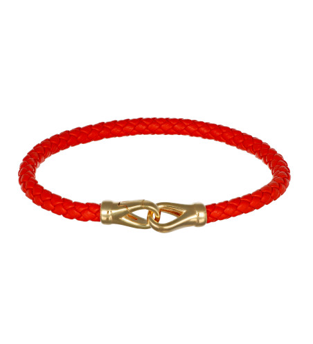 Red Leather Bracelet in Silver. Hand-Made in Italy