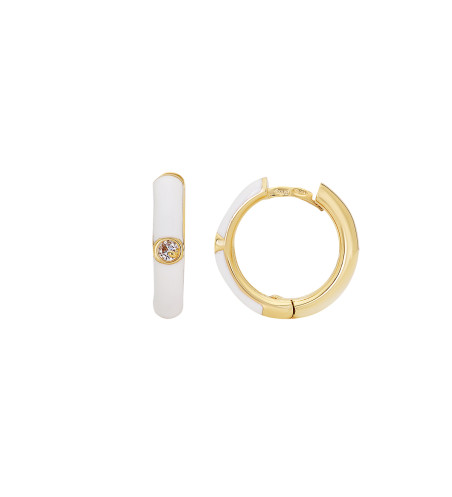 White Enamel Easy Chic Hoop Earrings in Silver 925