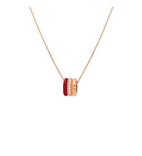 Labrioro Red Enamel "Circle" Necklace and White Zirconia