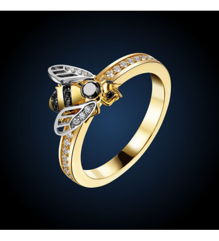 18k White and Yellow Gold Ring «Bees»