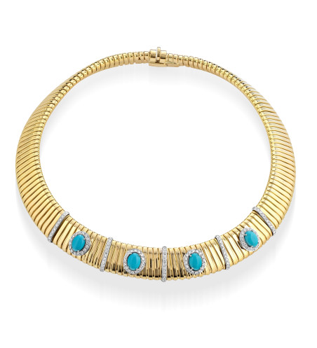 Collar Tubogas 18k Con Diamantes y Turquesa