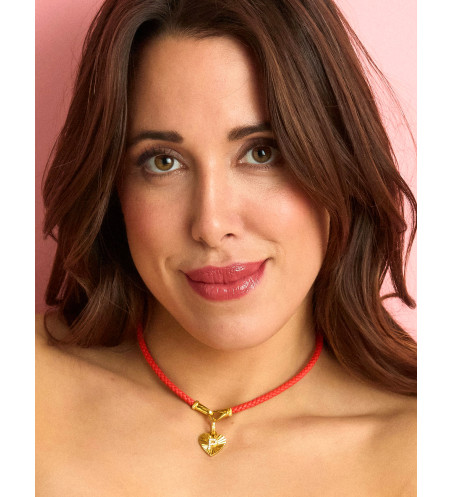 Red Leather Heart Initials Pendant Necklace in 18k gold plated