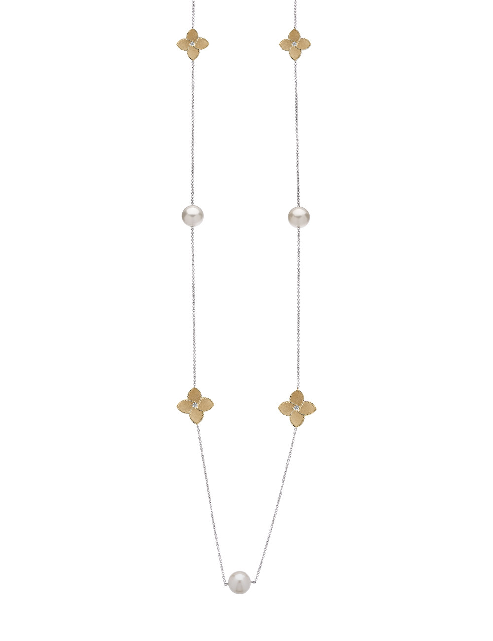 Jewerly Store - 18K Gold Pearl and Flower with Diamonds Long Necklace - Lisa Colpo | Italian Jewelry Boutique