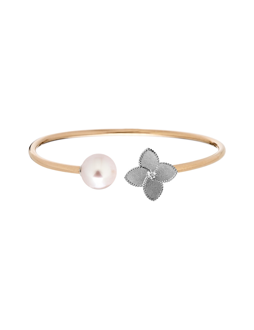 Jewerly Store - 18k Gold Freshwater Pink Pearl Flower with Diamond Flex Bangle - Lisa Colpo | Italian Jewelry Boutique