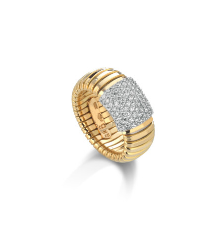 18k Yellow Gold Tubogas, Diamond Flexible Ring