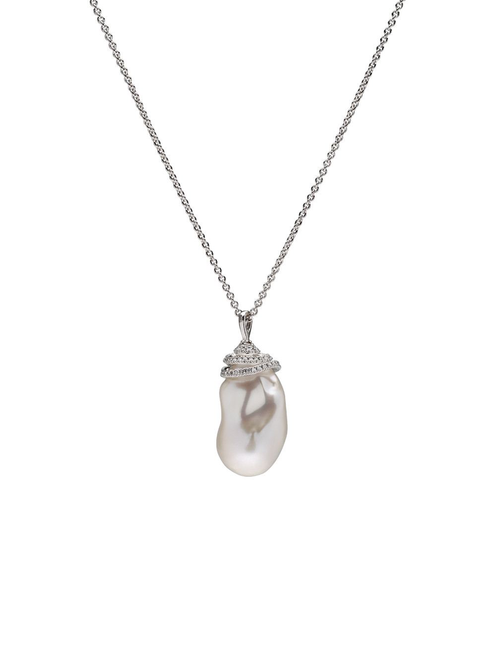 Joyería - Collar con colgante de perla Barok y diamantes en oro blanco de 18 quilates - Lisa Colpo | Italian Jewelry Boutique
