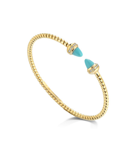 18k Small Rope Tubogas bracelet with Turquoise and diamonds