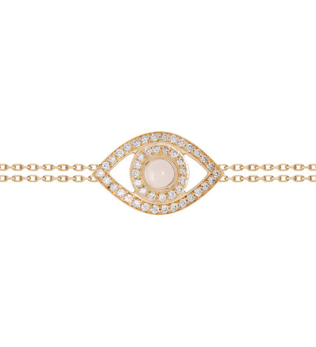 18k Yellow Gold White Diamonds Big Evil Eye Bracelet