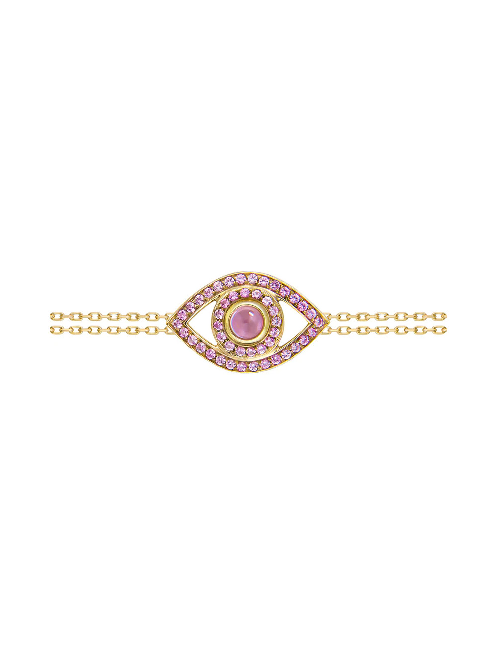 Joyería - Pulsera de Ojo Grande de Oro Amarillo De 18 k con Zafiros rosas - Netali Nissim | Italian Jewelry Boutique
