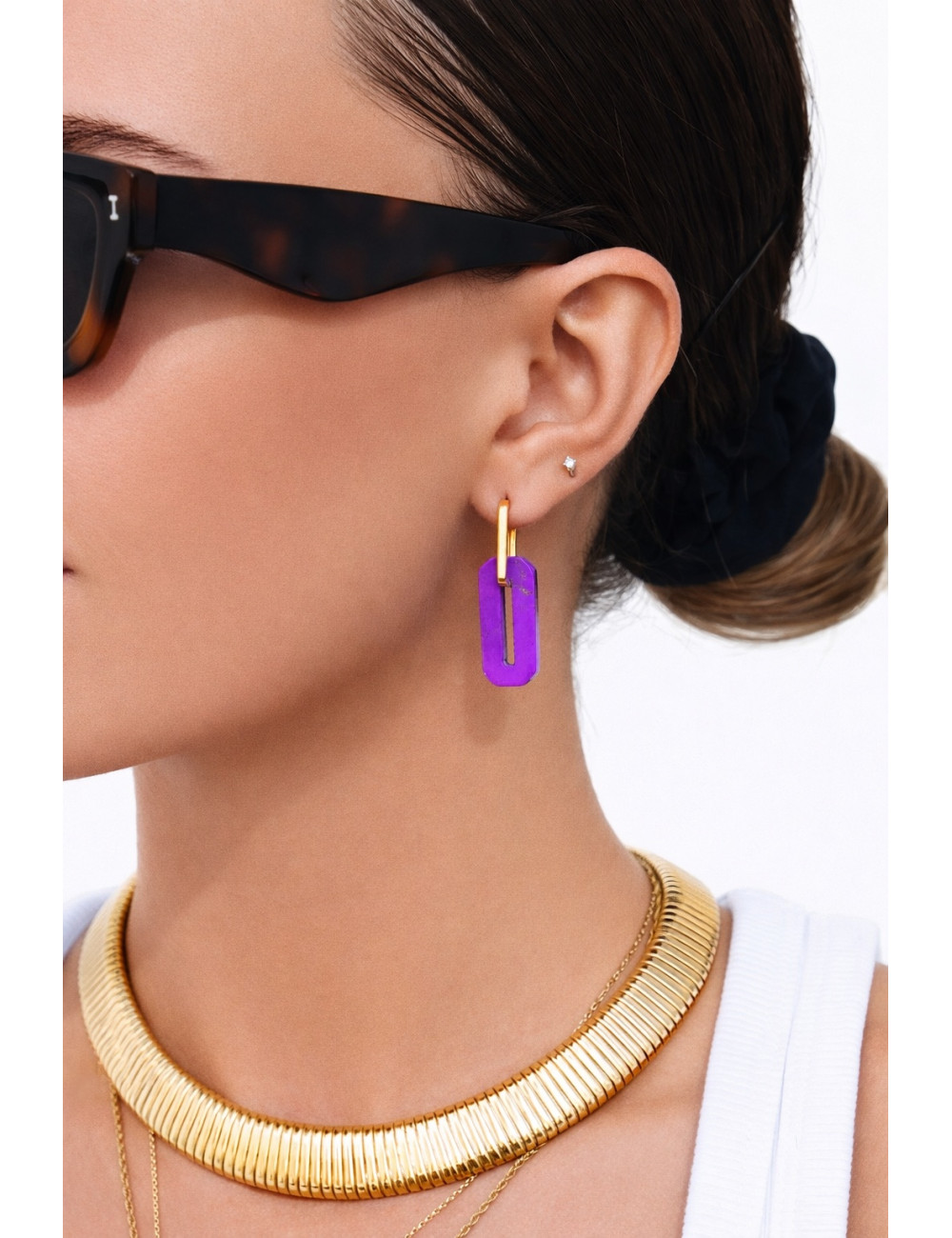 Jewerly Store - Multi-use Square with Detachable Purple Pendant in 18 kt finishing Over Sterling Silver - Lisa Colpo | I