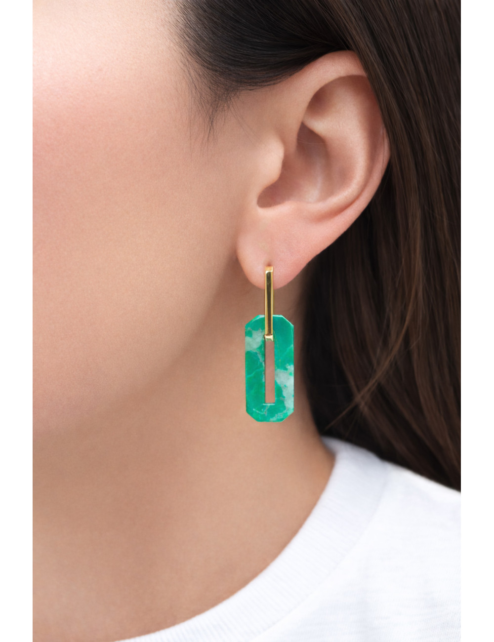 Jewerly Store - Multi-use Square with Detachable Green Pendant in 18 kt finishing Over Sterling Silver - Lisa Colpo | I