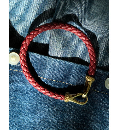 Dark Red Natural Leather Bracelet