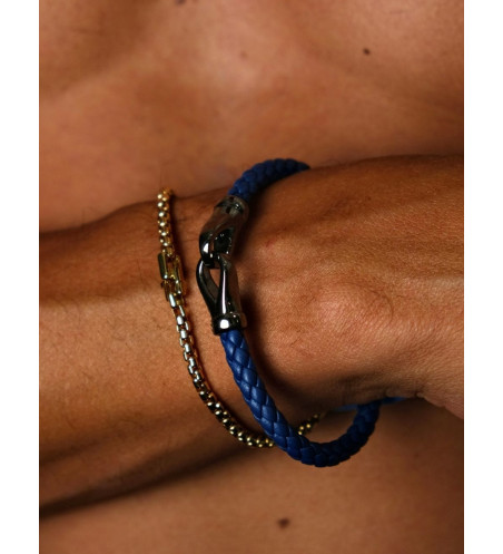 Pulsera de Cuero Azul en Plata