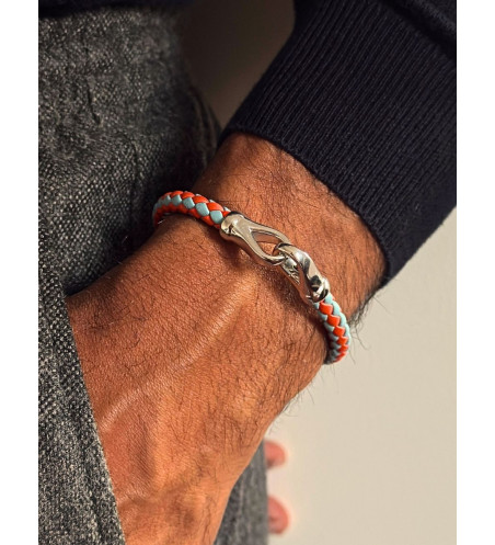 copy of Pulsera de Cuero Azul en Plata