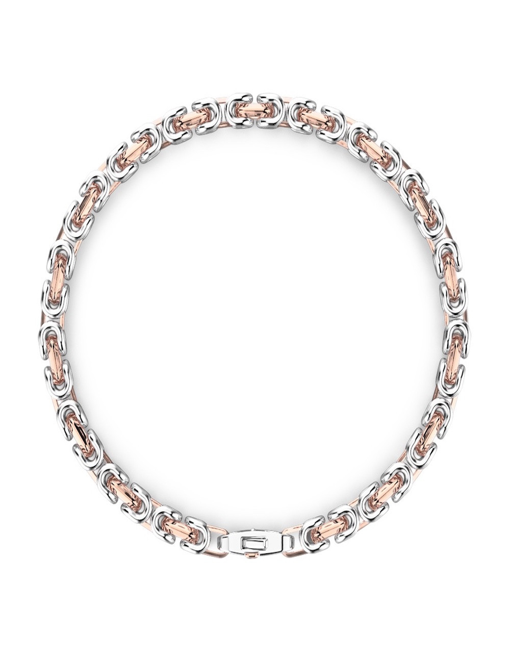Pulsera de cadena de plata de primera ley y oro rosa - Hecha a mano en Italia.