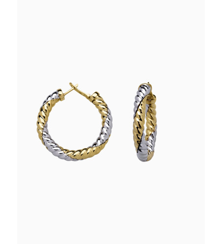 18k Bicolor Gold Cable Hoop Earrings