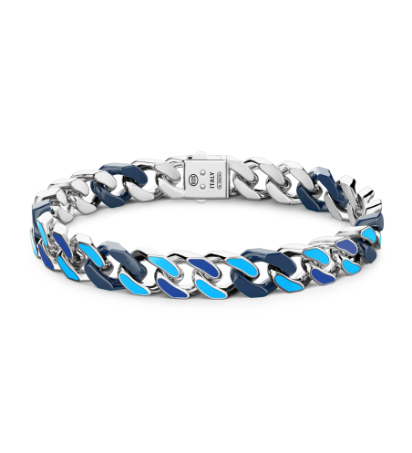 For him - Sterling silver ceramic curb chain bracelet with lacquered links - Hand-made in Italy