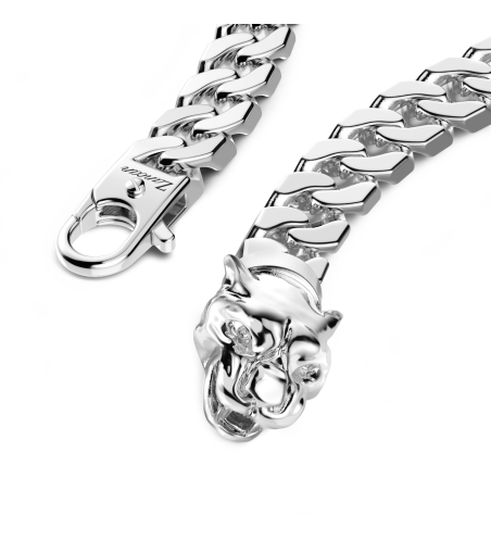 For him - Sterling silver chain bracelet with panther head clasp - Hand-made in Italy