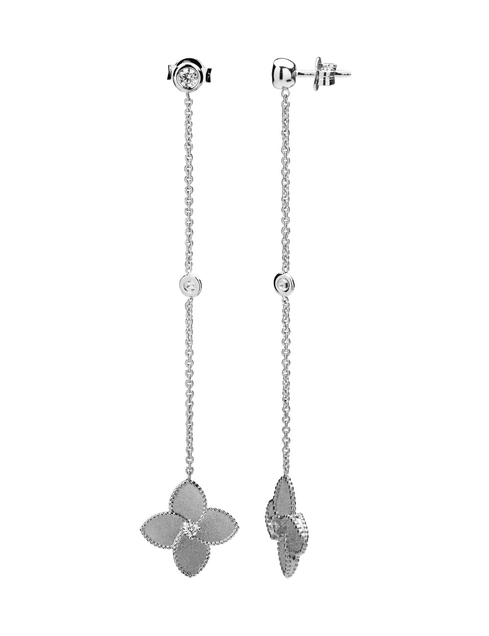 Jewerly Store - 18k Gold Flower with Diamonds Long Dangle Earrings - Lisa Colpo | Italian Jewelry Boutique