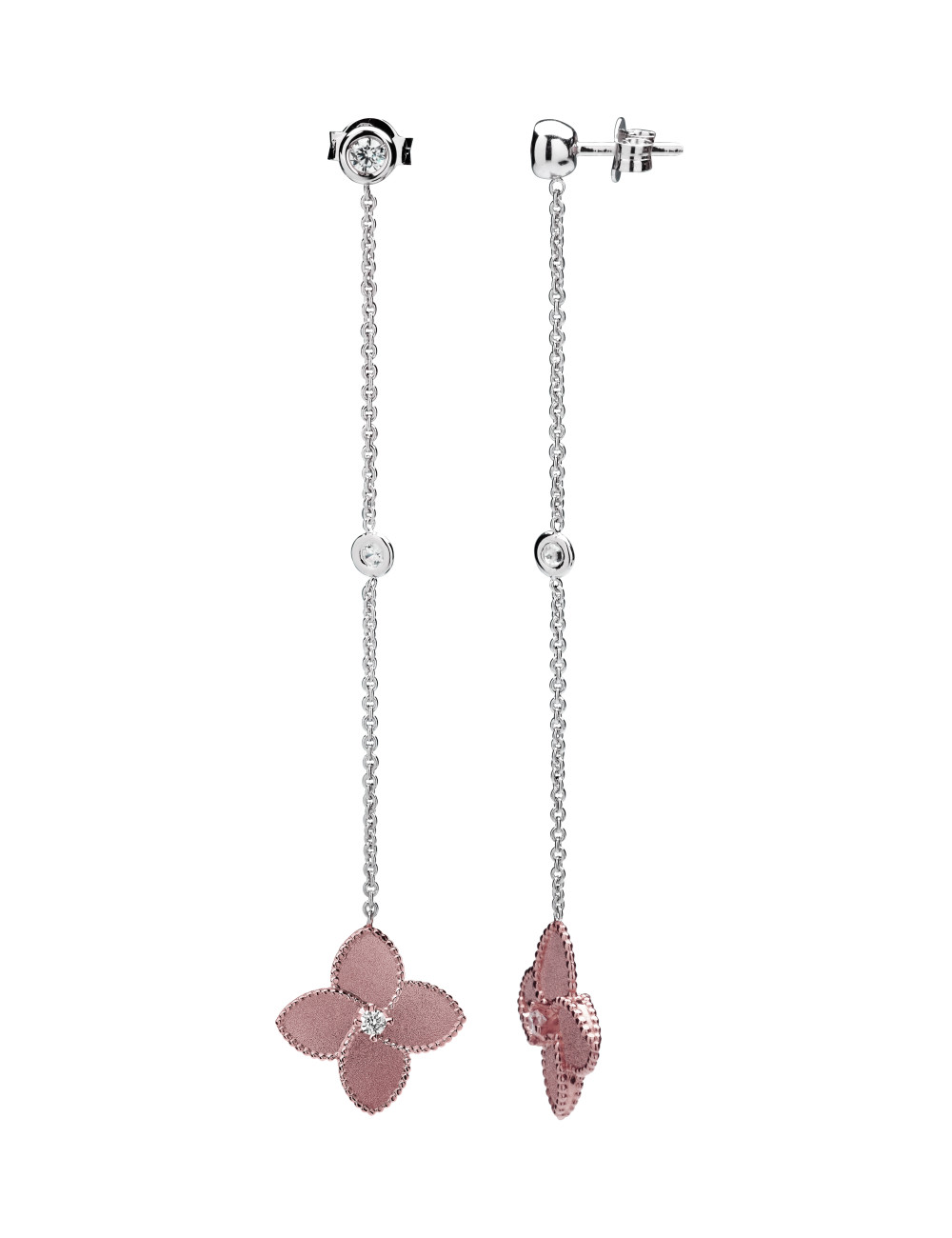 Joyería - Pendientes Gota Largos de Flores con Diamantes en Oro 18K - Lisa Colpo | Italian Jewelry Boutique