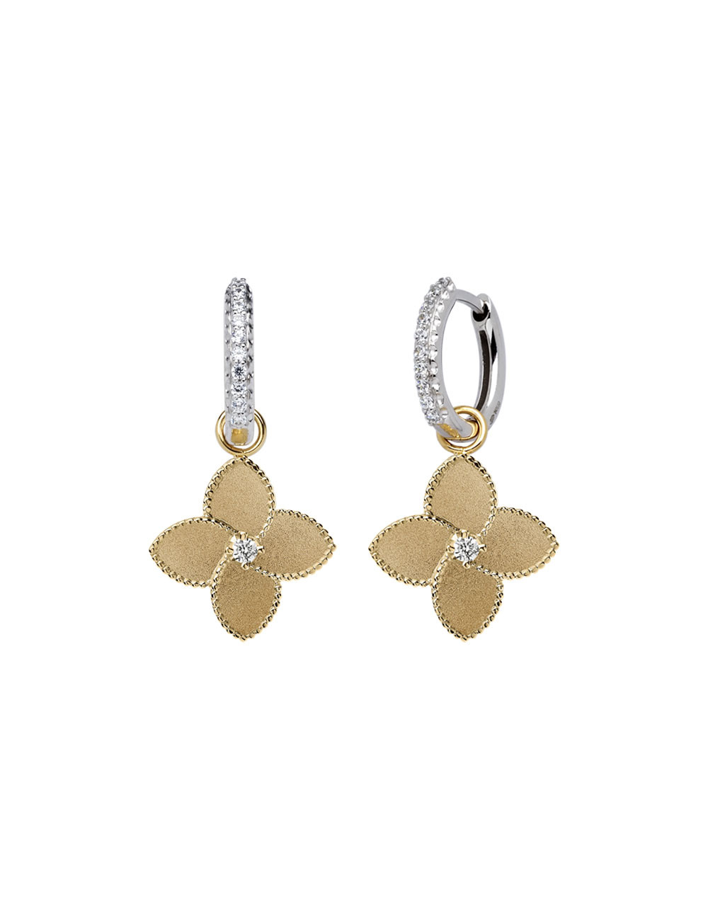 Jewerly Store - 18k Gold Flower Drop Earrings on Diamond Huggies - Lisa Colpo | Italian Jewelry Boutique