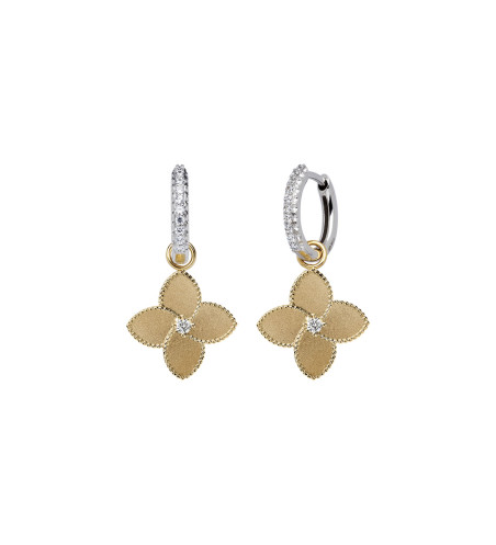 Multi-use 18k Gold Flower Drop Earrings on Diamond Huggies