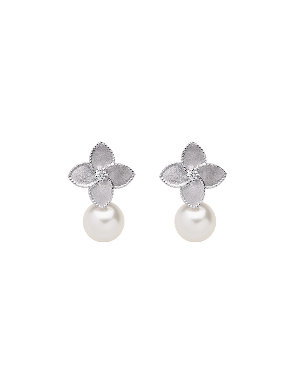 Joyería - Pendientes de Perla y Diamante con Flor en Oro de 18k y Diamantes - Lisa Colpo | Italian Jewelry Boutique