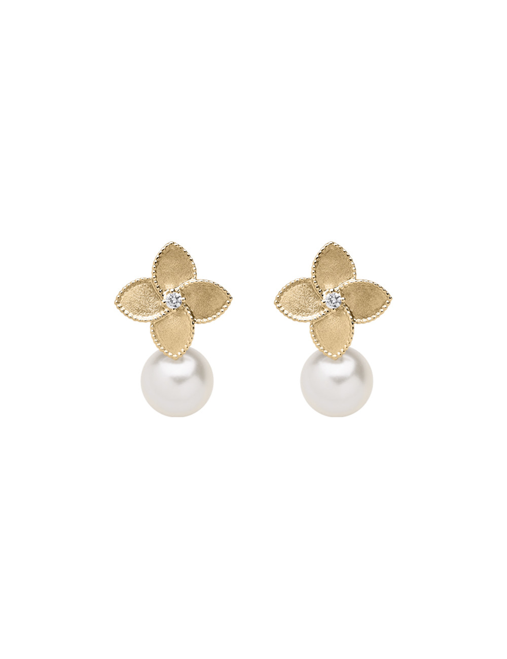 Joyería - Pendientes de Perla y Diamante con Flor en Oro de 18k y Diamantes - Lisa Colpo | Italian Jewelry Boutique