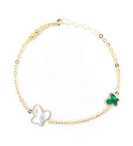 Para Adolescentes/Adultos - Pulsera Bebé Mariposa de Madre Perla y Malaquita