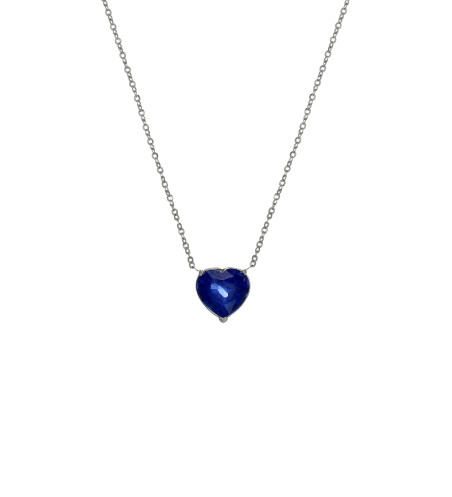 18k White Gold Blue Sapphire Heart Necklace