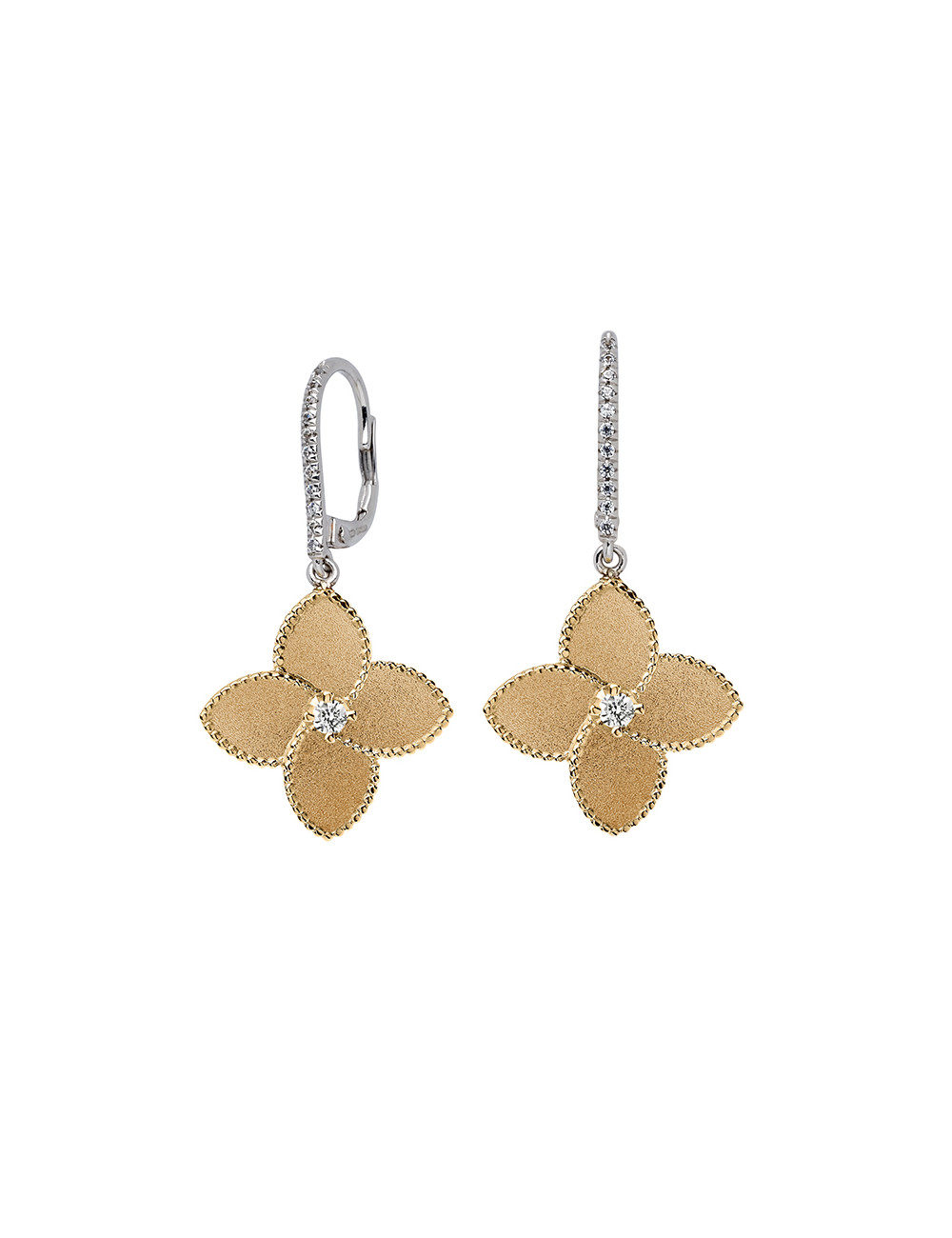 Jewerly Store - 18k Gold Flower with Diamond Drop Earrings - Lisa Colpo | Italian Jewelry Boutique